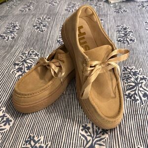 Hush Puppies Bridget Tan Suede Platform Lace-Up Shoes